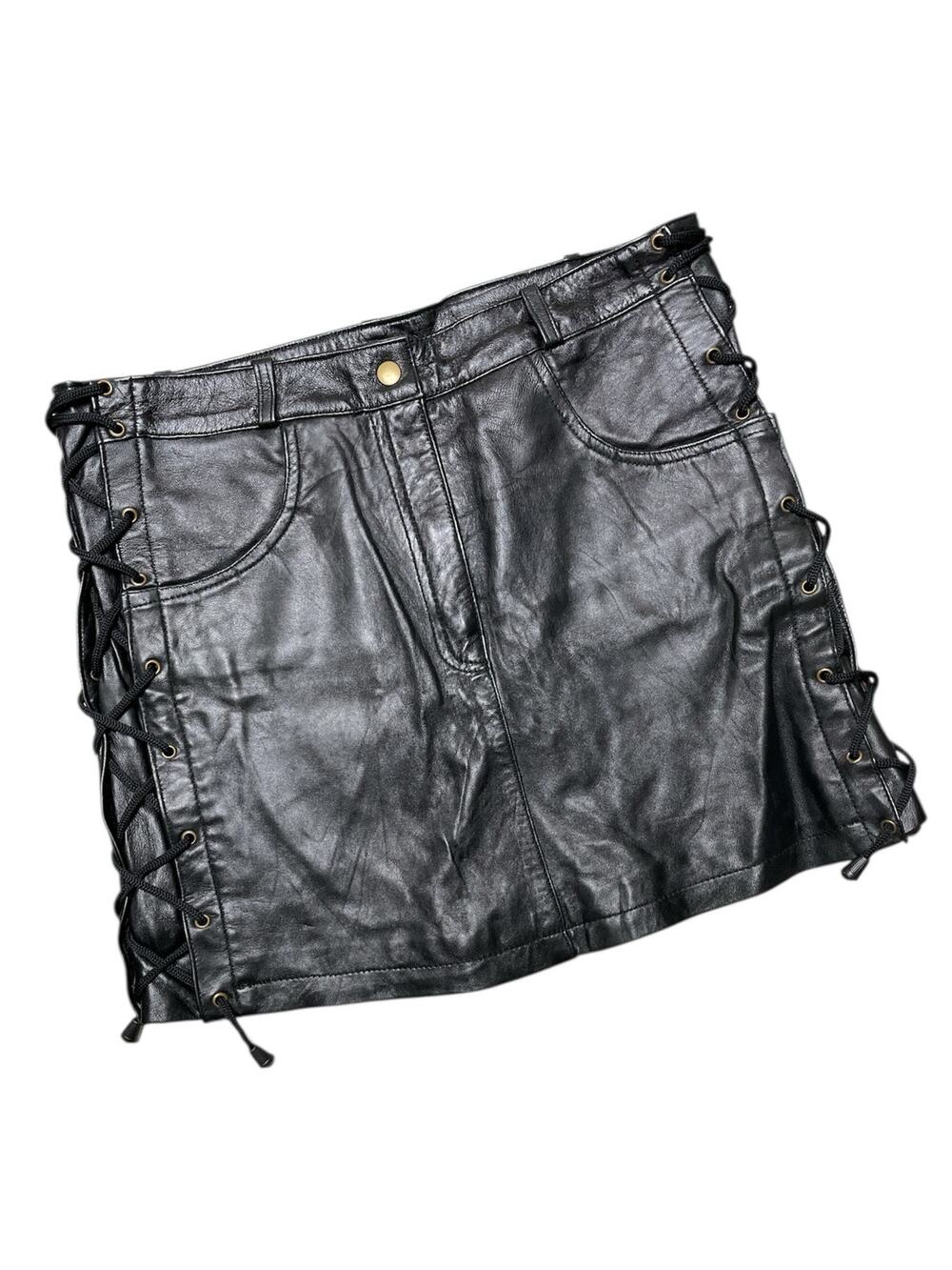 Black Side Laced Mini Leather Skirt size Medium